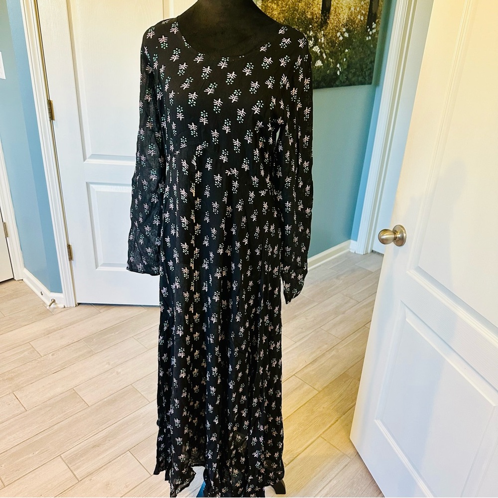 RAGA Anthropologie Women's Dress Medium Black White  Maxi Long Sleeve Button NWT